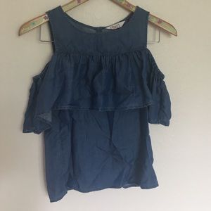 blue peek-a-boo shoulder top adult XS